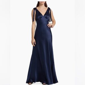 Reformation Pernille Silk Dress Navy XS - NWOT